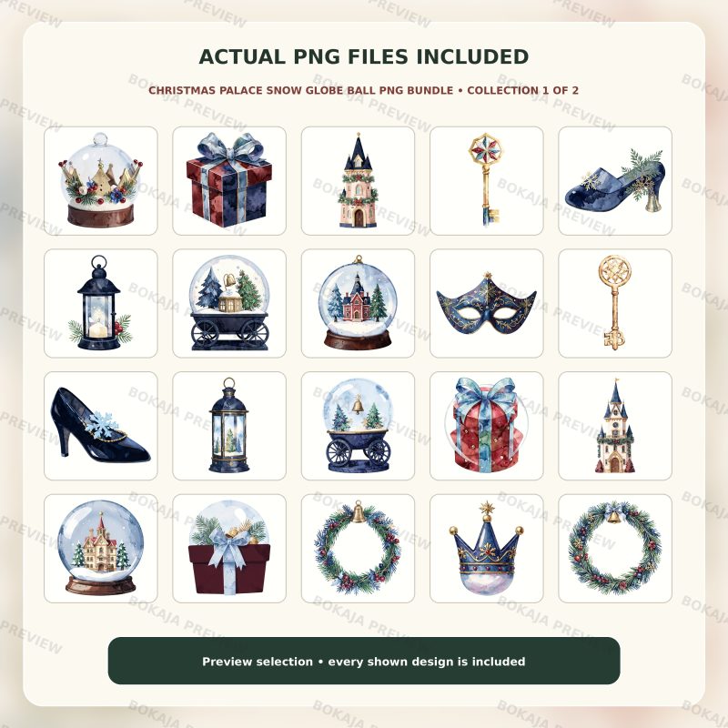 Christmas Palace Snow Globe Ball PNG Bundle image 2