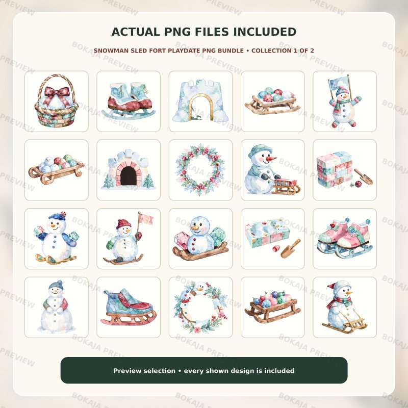 Snowman Sled Fort Playdate PNG Bundle image 2