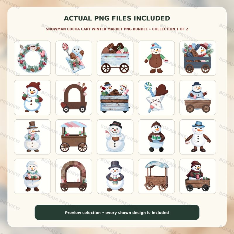 Snowman Cocoa Cart Winter Market PNG Bundle image 2