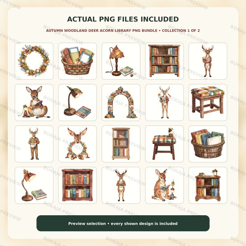 Autumn Woodland Deer Acorn Library PNG Bundle image 2