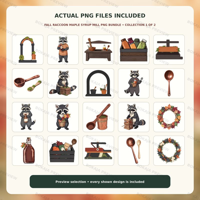 Fall Raccoon Maple Syrup Mill PNG Bundle image 2
