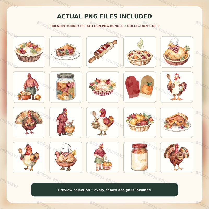 Friendly Turkey Pie Kitchen PNG Bundle image 2