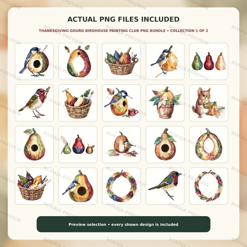Thanksgiving Gourd Birdhouse Painting Club PNG Bundle image 2
