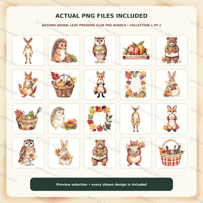Autumn Animal Leaf Pressing Club PNG Bundle image 2