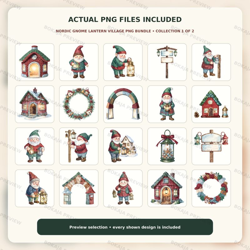 Nordic Gnome Lantern Village PNG Bundle image 2