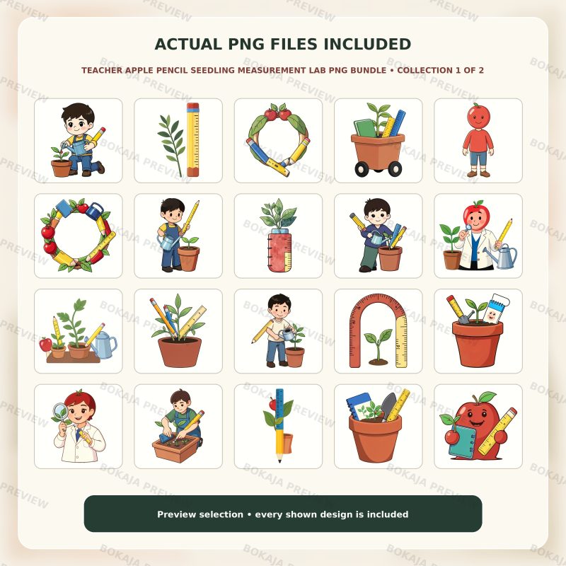 Teacher Apple Pencil Seedling Measurement Lab PNG Bundle image 2