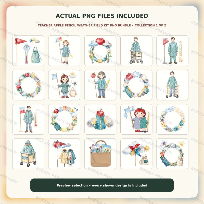 Teacher Apple Pencil Weather Field Kit PNG Bundle image 2