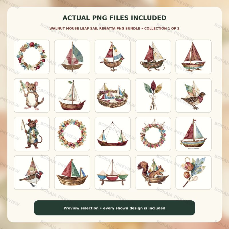 Walnut Mouse Leaf Sail Regatta PNG Bundle image 2