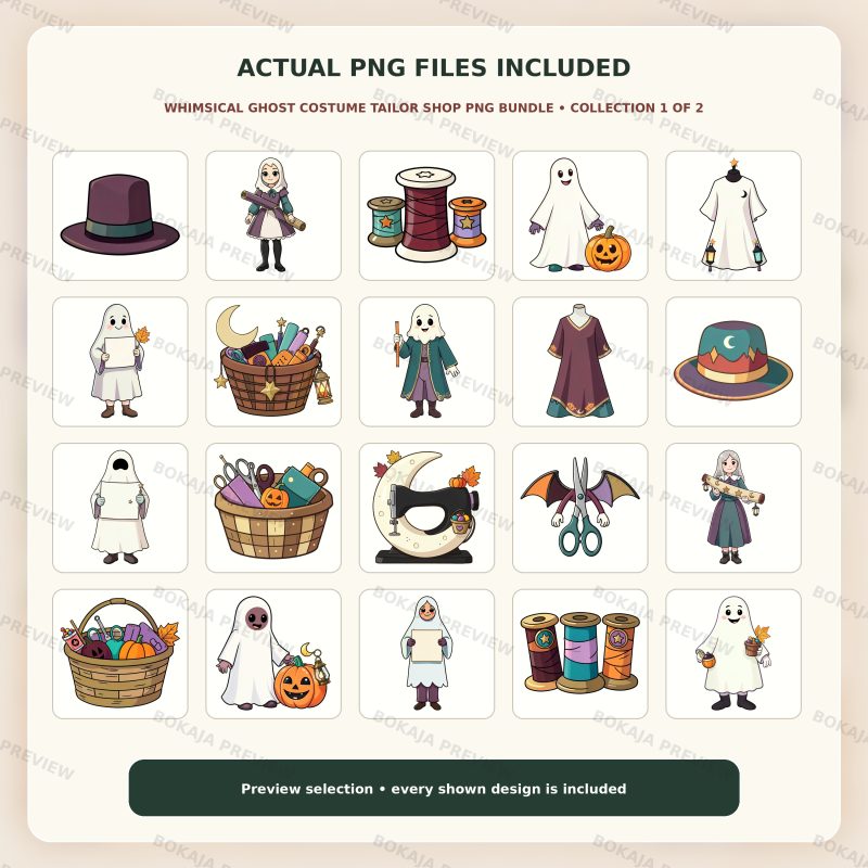 Whimsical Ghost Costume Tailor Shop PNG Bundle image 2