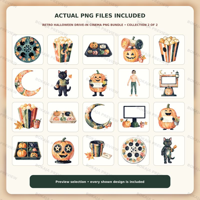 Retro Halloween Drive-In Cinema PNG Bundle image 3