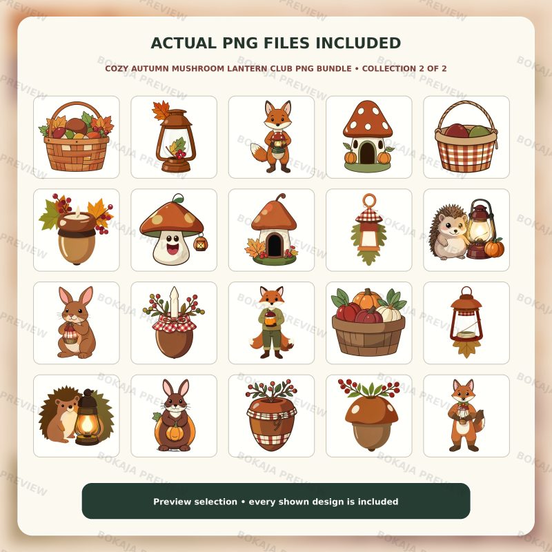 Cozy Autumn Mushroom Lantern Club PNG Bundle image 3