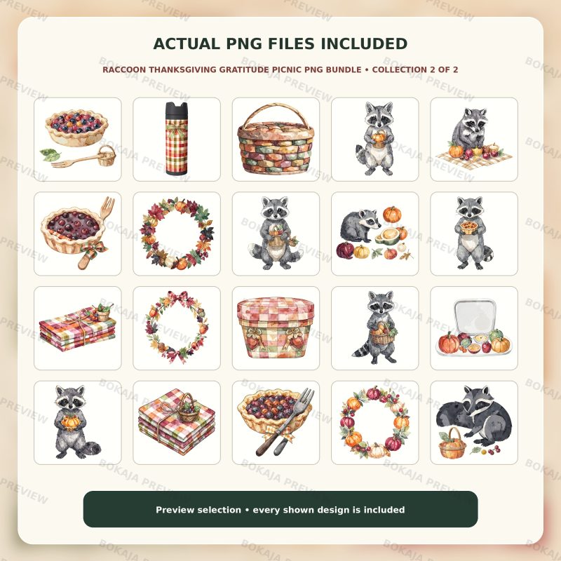 Raccoon Thanksgiving Gratitude Picnic PNG Bundle image 3