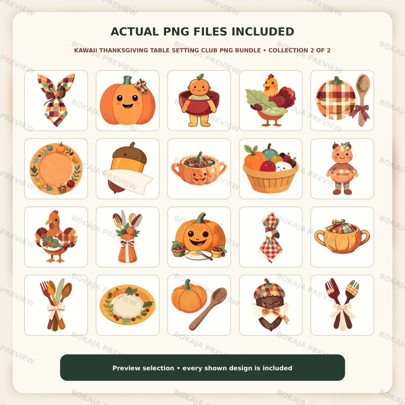 Kawaii Thanksgiving Table Setting Club PNG Bundle image 3