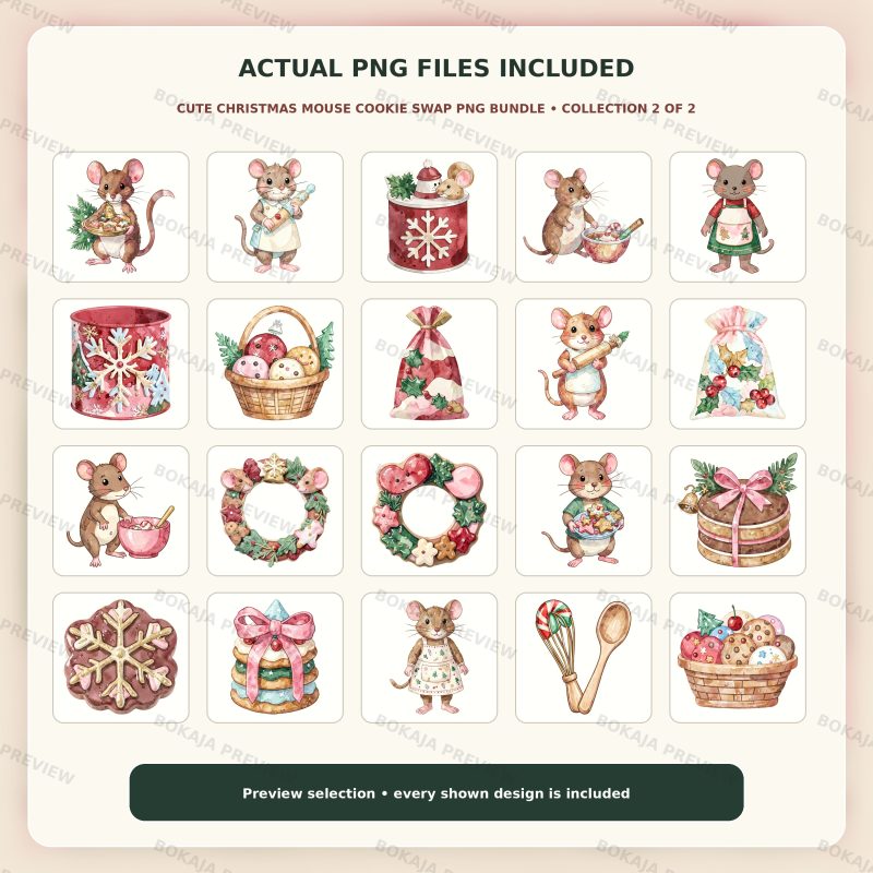 Cute Christmas Mouse Cookie Swap PNG Bundle image 3