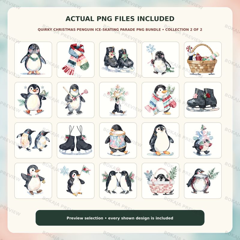 Quirky Christmas Penguin Ice-Skating Parade PNG Bundle image 3