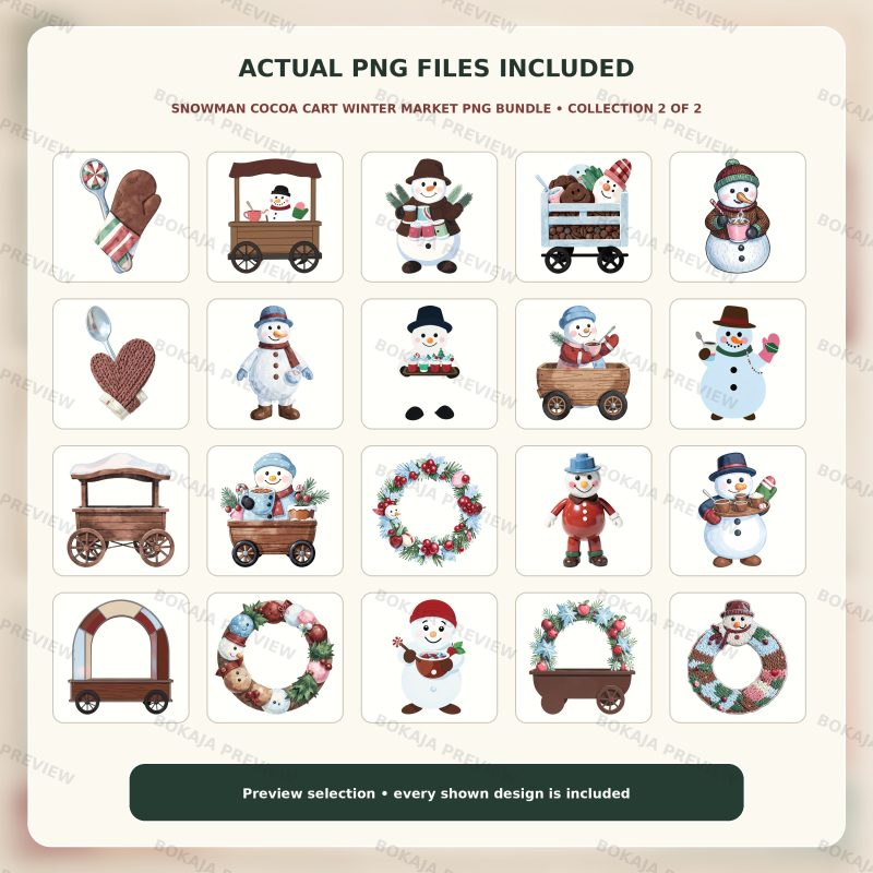 Snowman Cocoa Cart Winter Market PNG Bundle image 3
