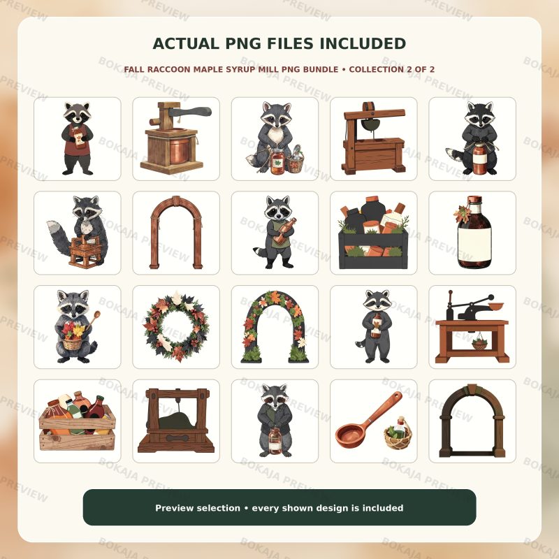 Fall Raccoon Maple Syrup Mill PNG Bundle image 3