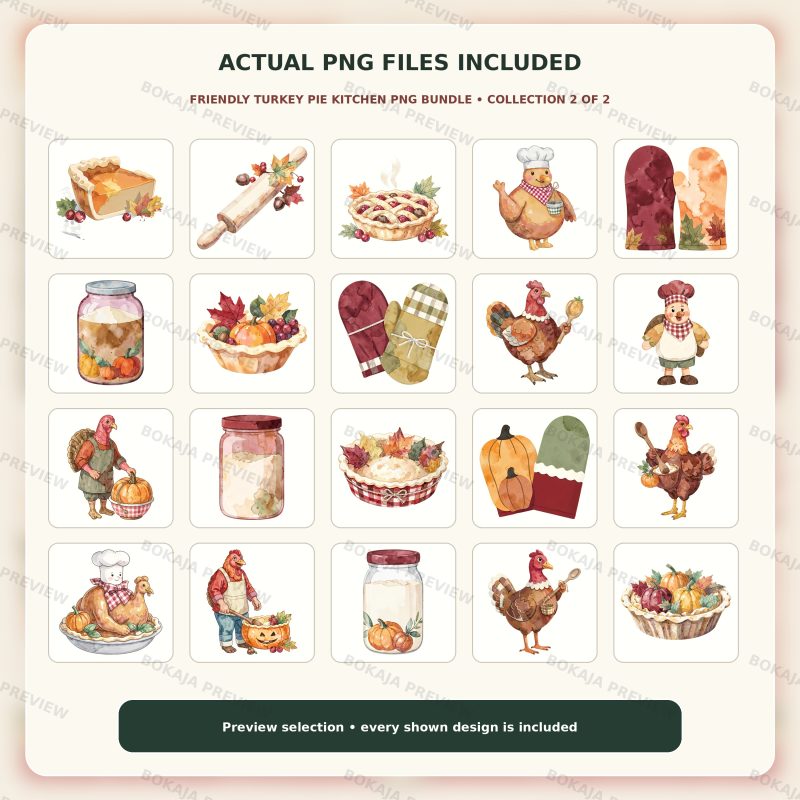 Friendly Turkey Pie Kitchen PNG Bundle image 3