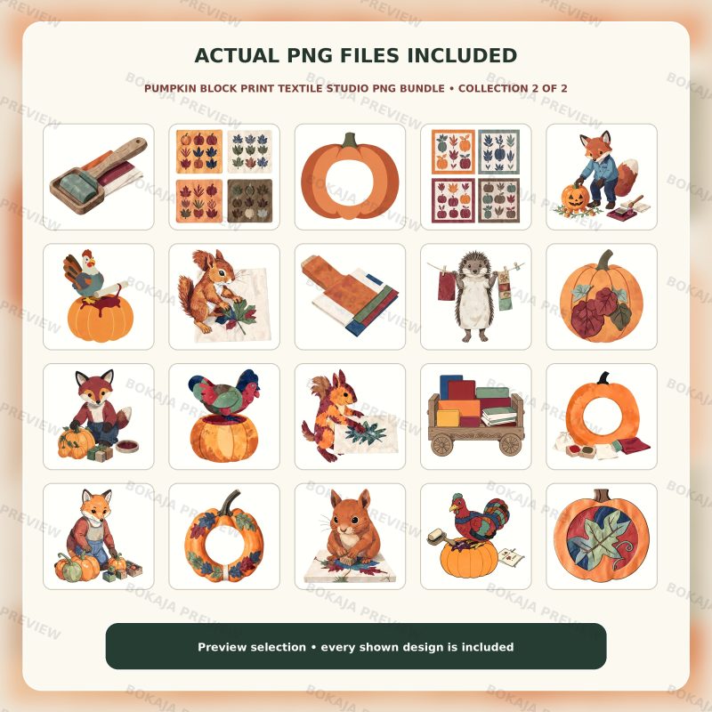 Pumpkin Block Print Textile Studio PNG Bundle image 3