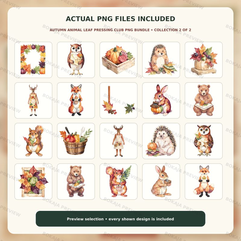 Autumn Animal Leaf Pressing Club PNG Bundle image 3