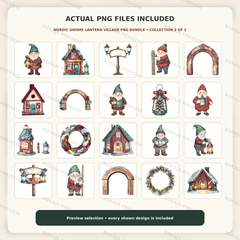 Nordic Gnome Lantern Village PNG Bundle image 3