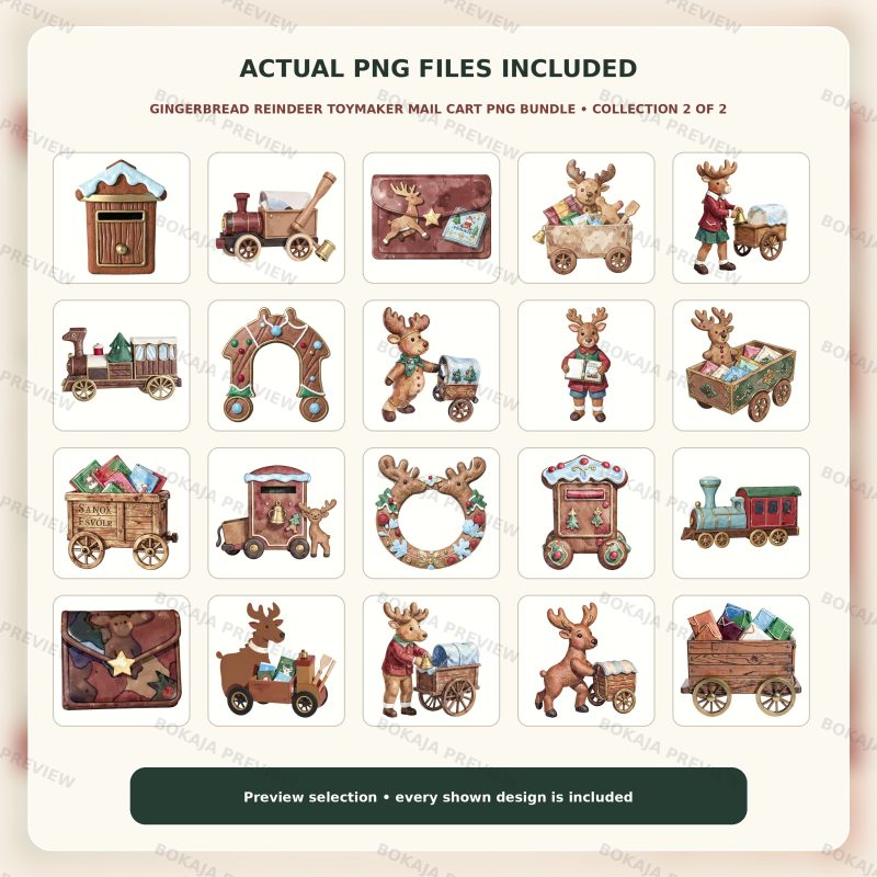 Gingerbread Reindeer Toymaker Mail Cart PNG Bundle image 3