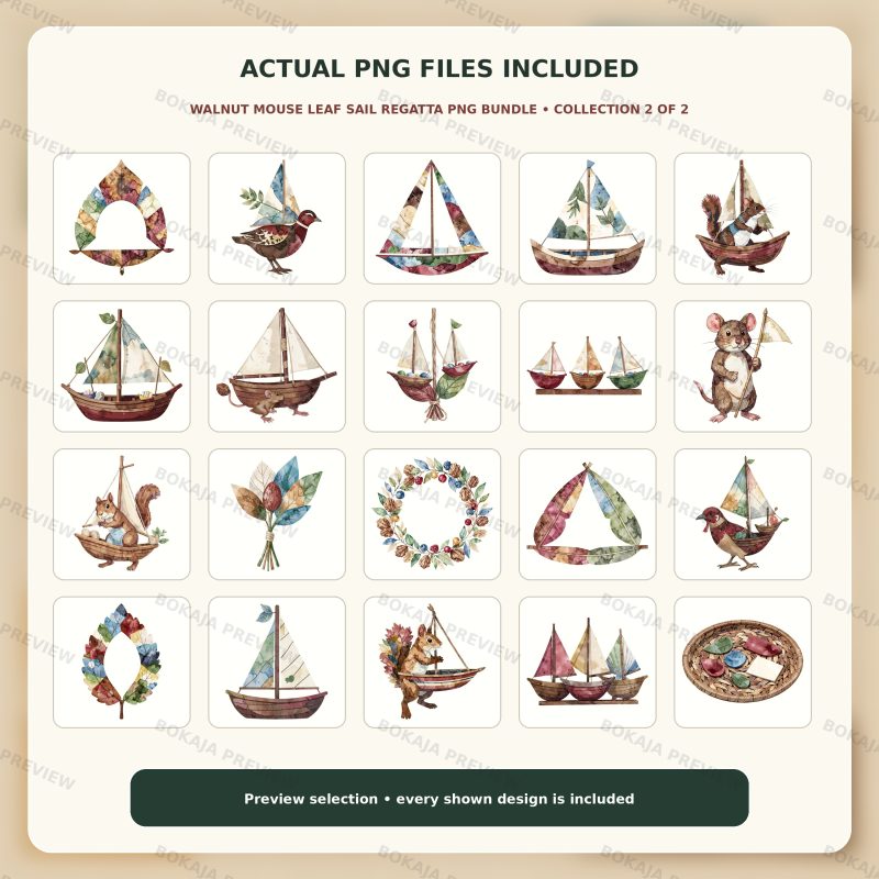 Walnut Mouse Leaf Sail Regatta PNG Bundle image 3