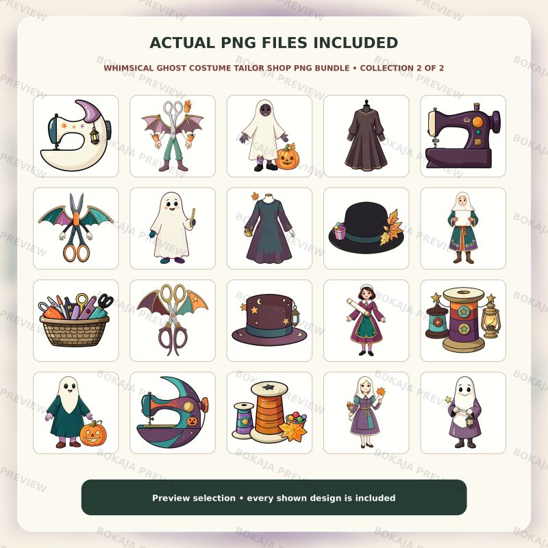 Whimsical Ghost Costume Tailor Shop PNG Bundle image 3