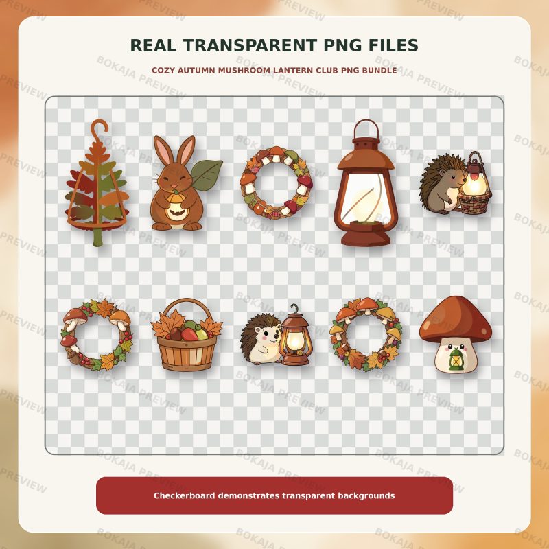 Cozy Autumn Mushroom Lantern Club PNG Bundle image 4