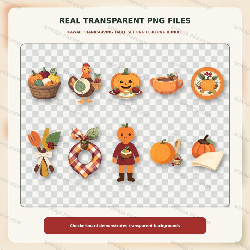Kawaii Thanksgiving Table Setting Club PNG Bundle image 4