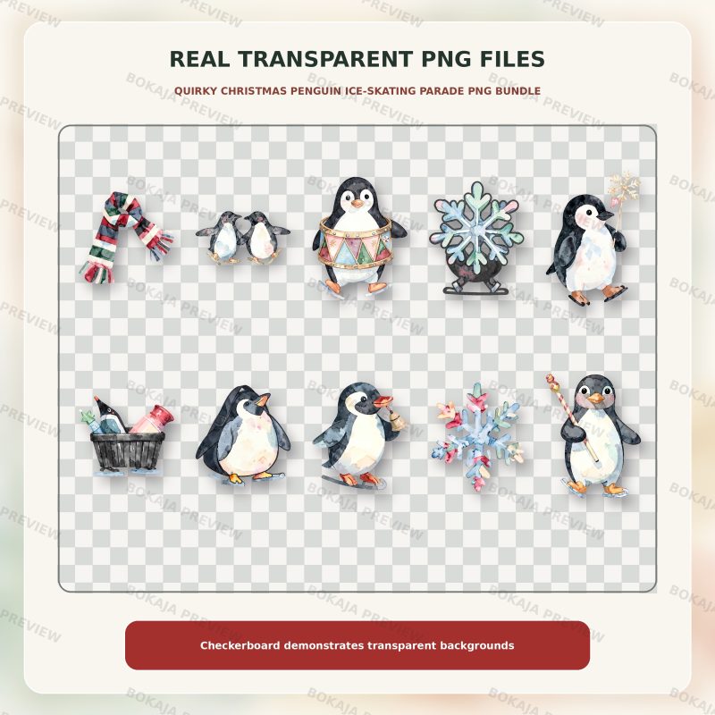 Quirky Christmas Penguin Ice-Skating Parade PNG Bundle image 4
