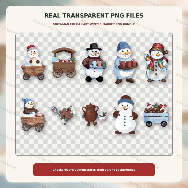Snowman Cocoa Cart Winter Market PNG Bundle image 4