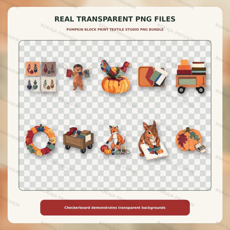 Pumpkin Block Print Textile Studio PNG Bundle image 4