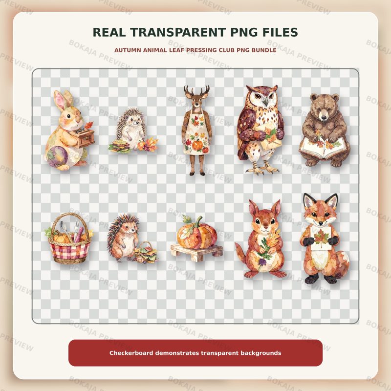 Autumn Animal Leaf Pressing Club PNG Bundle image 4