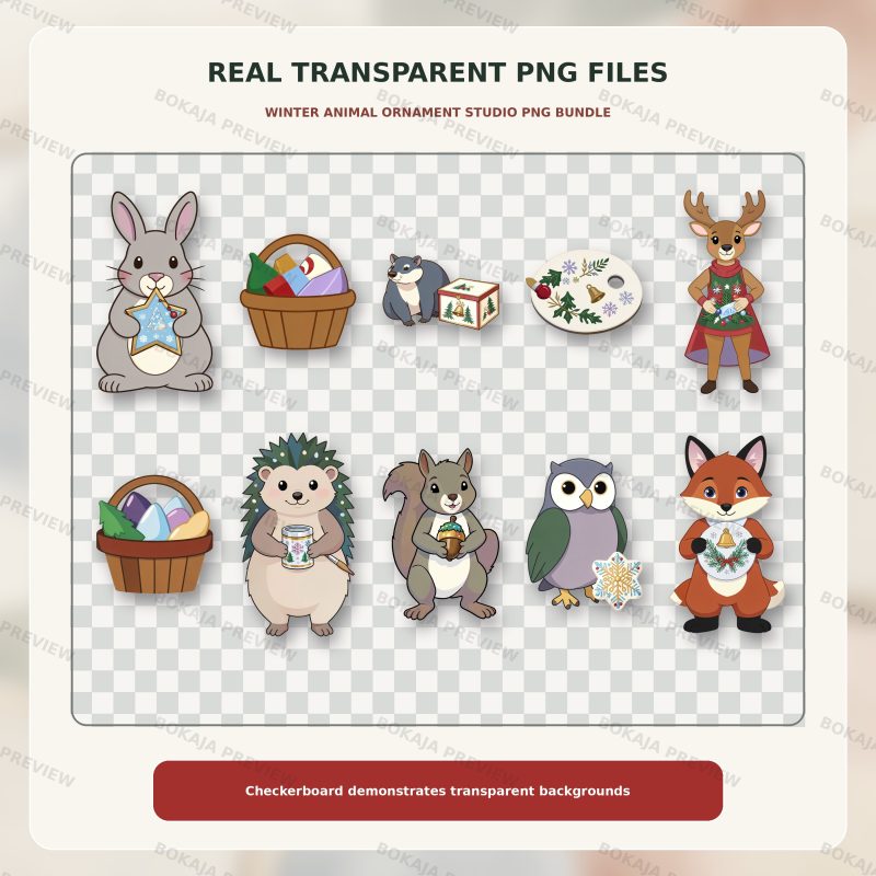 Winter Animal Ornament Studio PNG Bundle image 4