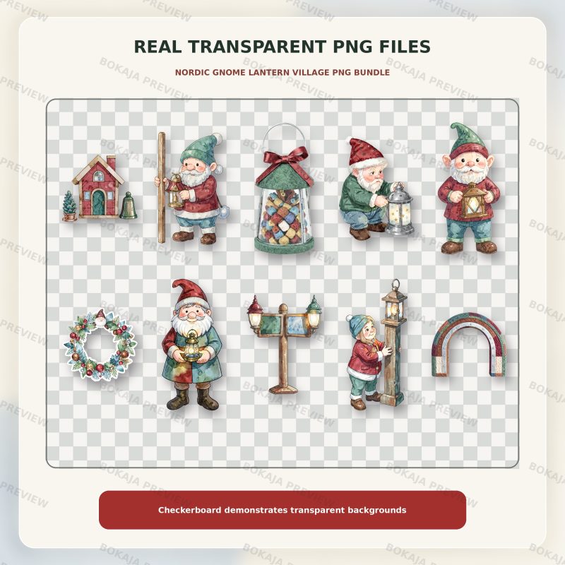 Nordic Gnome Lantern Village PNG Bundle image 4