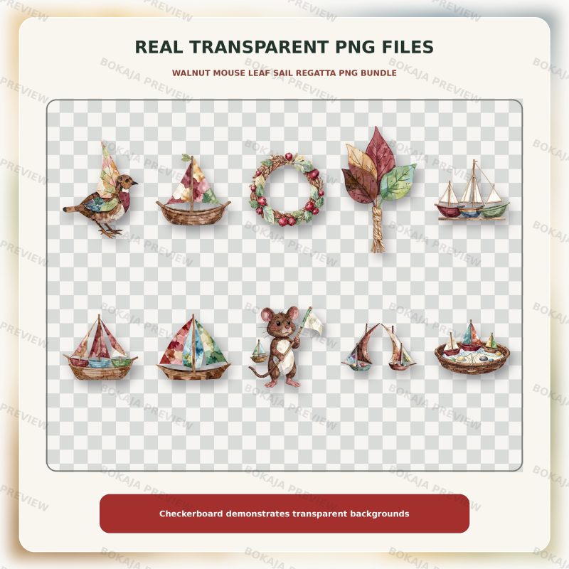 Walnut Mouse Leaf Sail Regatta PNG Bundle image 4