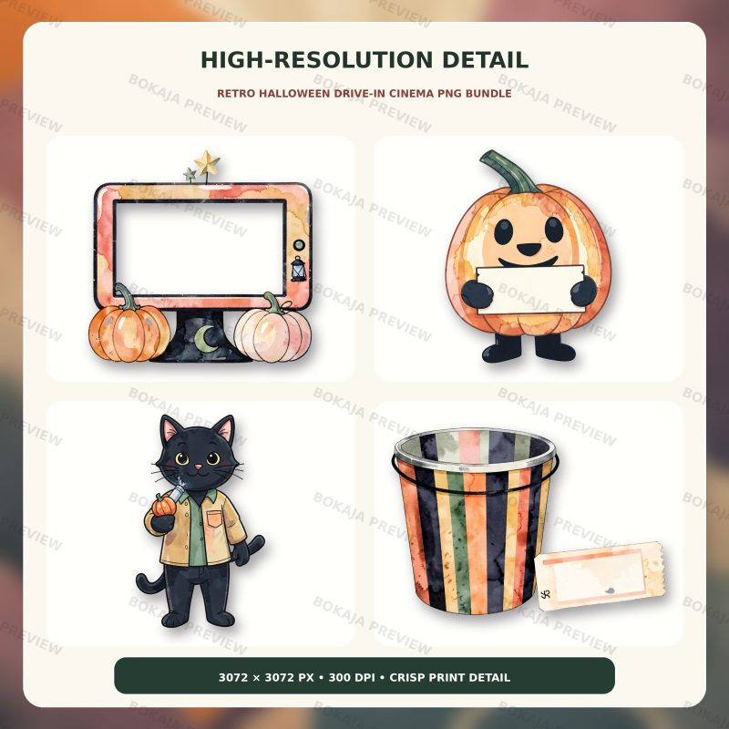 Retro Halloween Drive-In Cinema PNG Bundle image 5