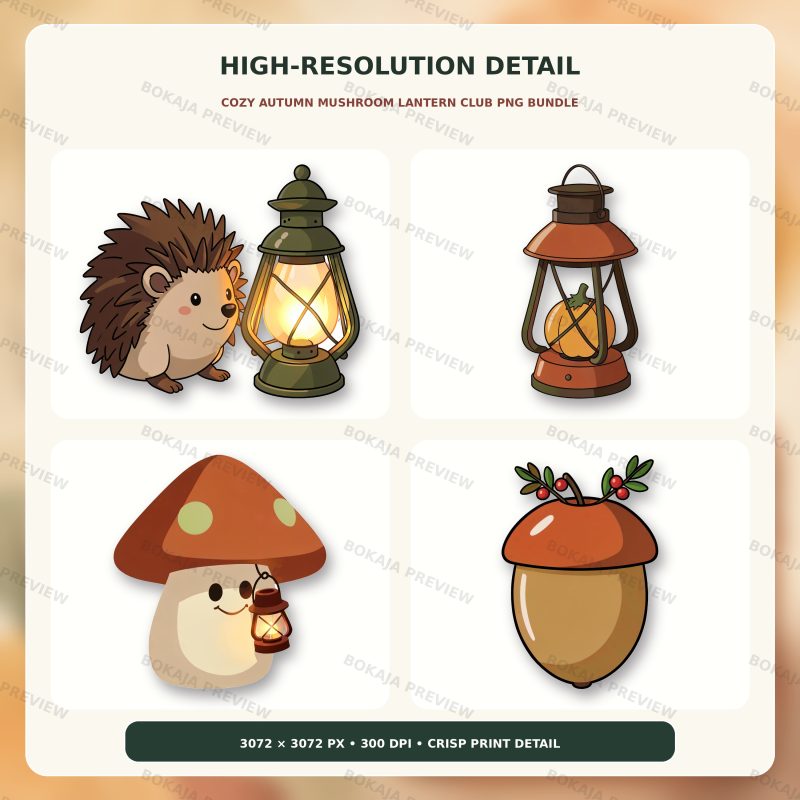 Cozy Autumn Mushroom Lantern Club PNG Bundle image 5