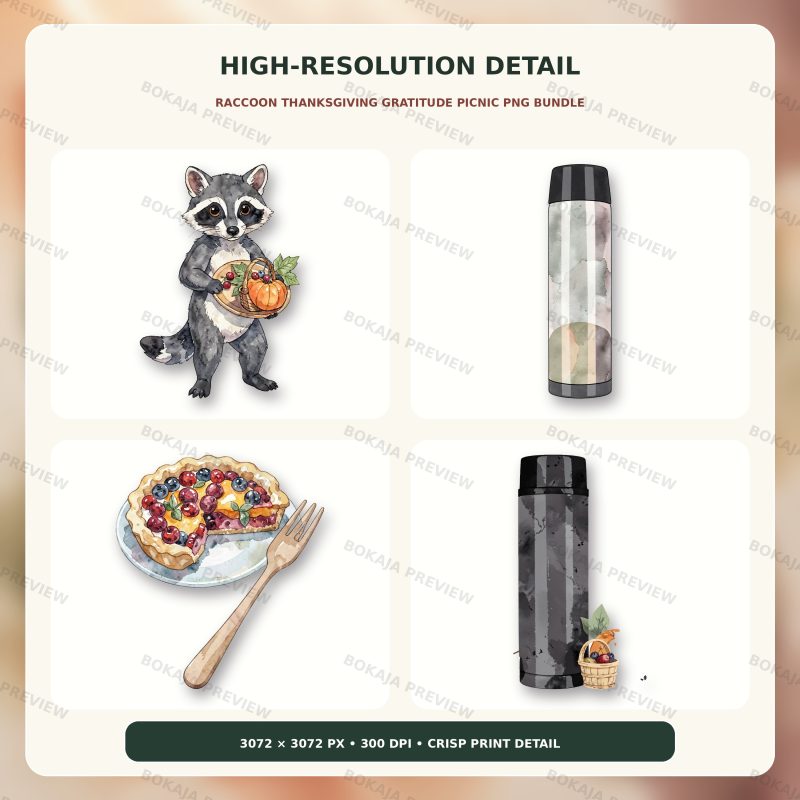 Raccoon Thanksgiving Gratitude Picnic PNG Bundle image 5