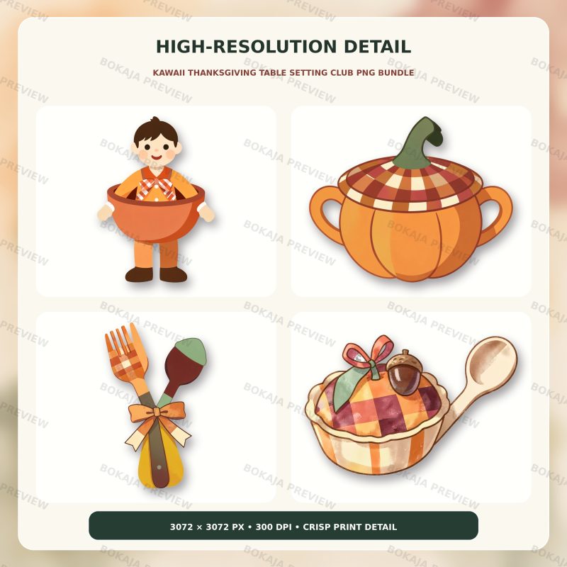 Kawaii Thanksgiving Table Setting Club PNG Bundle image 5