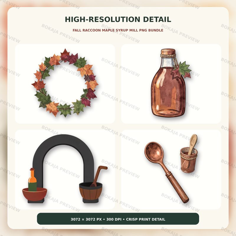 Fall Raccoon Maple Syrup Mill PNG Bundle image 5