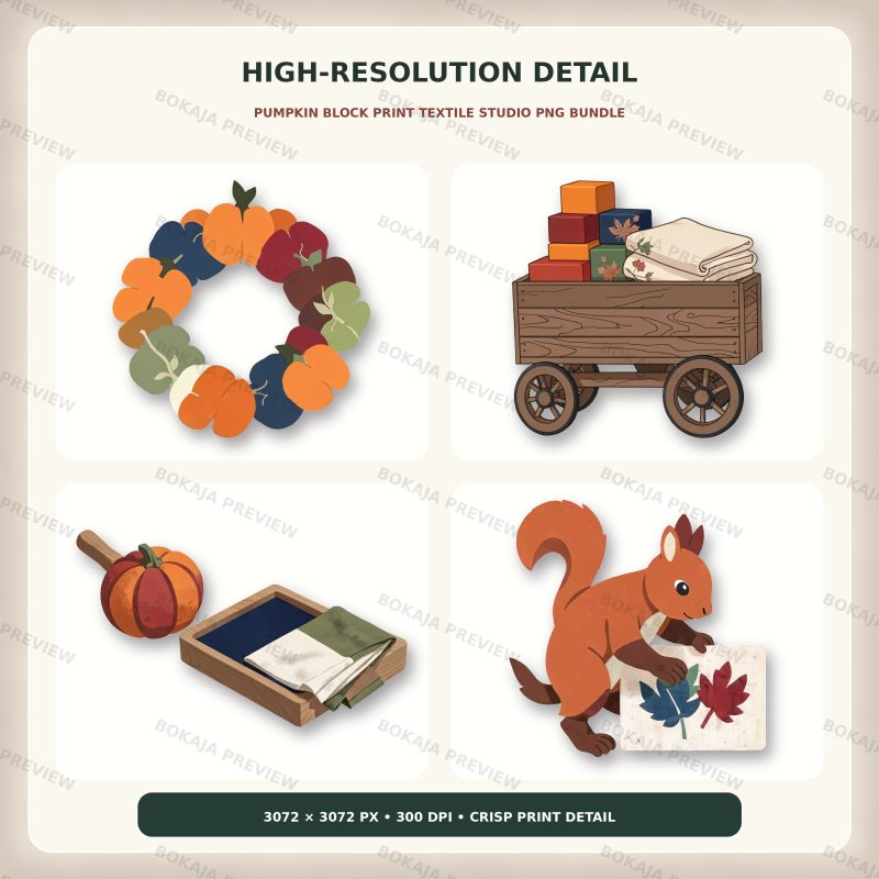 Pumpkin Block Print Textile Studio PNG Bundle image 5