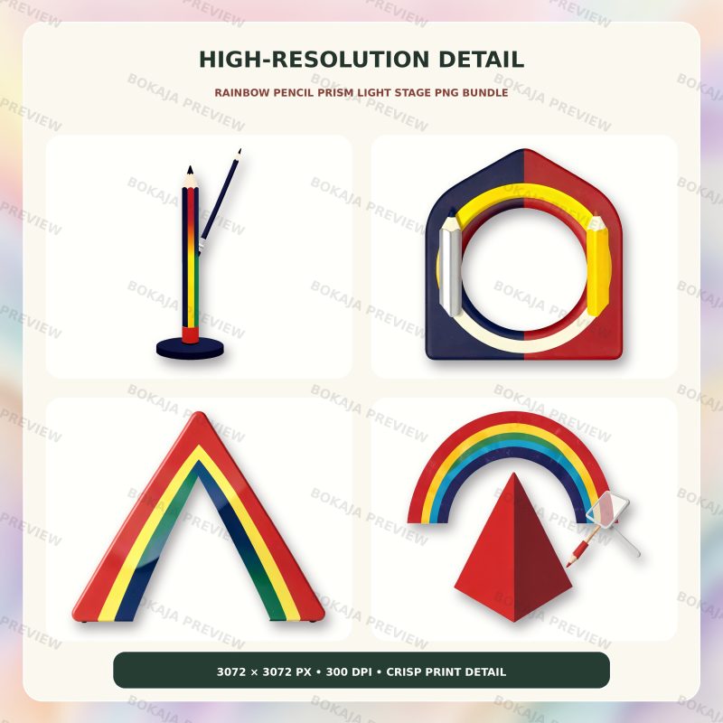Rainbow Pencil Prism Light Stage PNG Bundle image 5