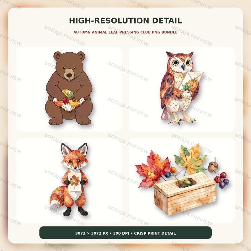 Autumn Animal Leaf Pressing Club PNG Bundle image 5