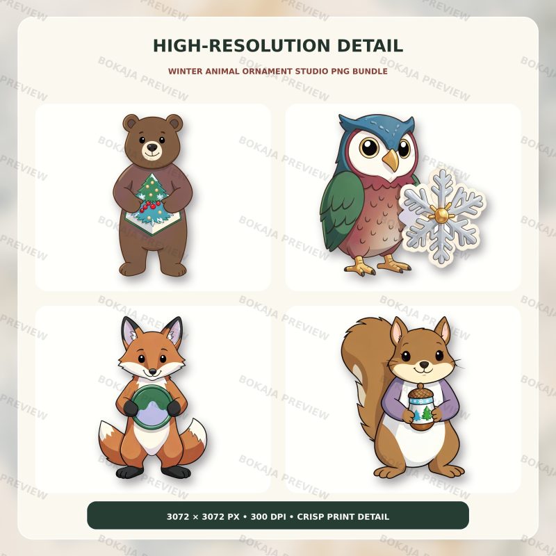 Winter Animal Ornament Studio PNG Bundle image 5