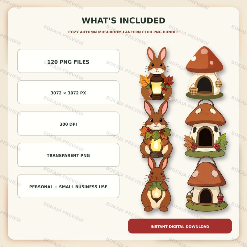 Cozy Autumn Mushroom Lantern Club PNG Bundle image 6
