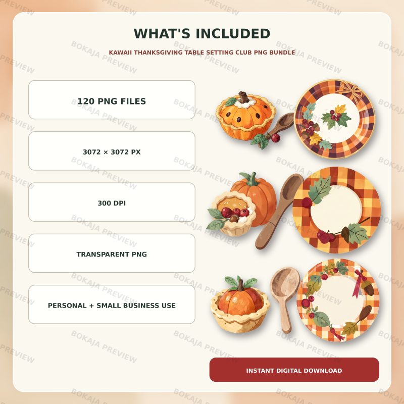 Kawaii Thanksgiving Table Setting Club PNG Bundle image 6