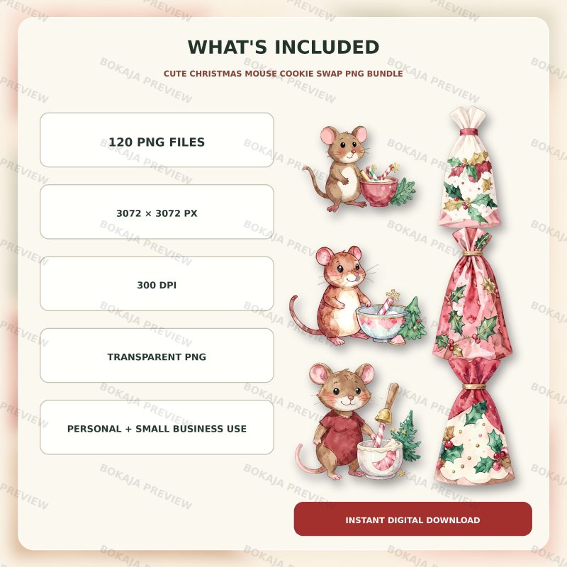 Cute Christmas Mouse Cookie Swap PNG Bundle image 6