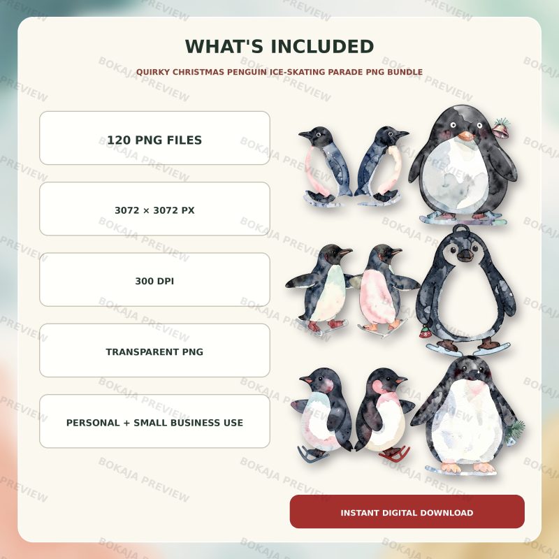 Quirky Christmas Penguin Ice-Skating Parade PNG Bundle image 6